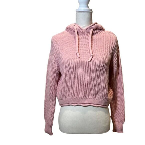 PINK by Victoria's Secret Women's Pink Knit Hooded Cropped Sweater Size X-Small - Picture 1 of 10